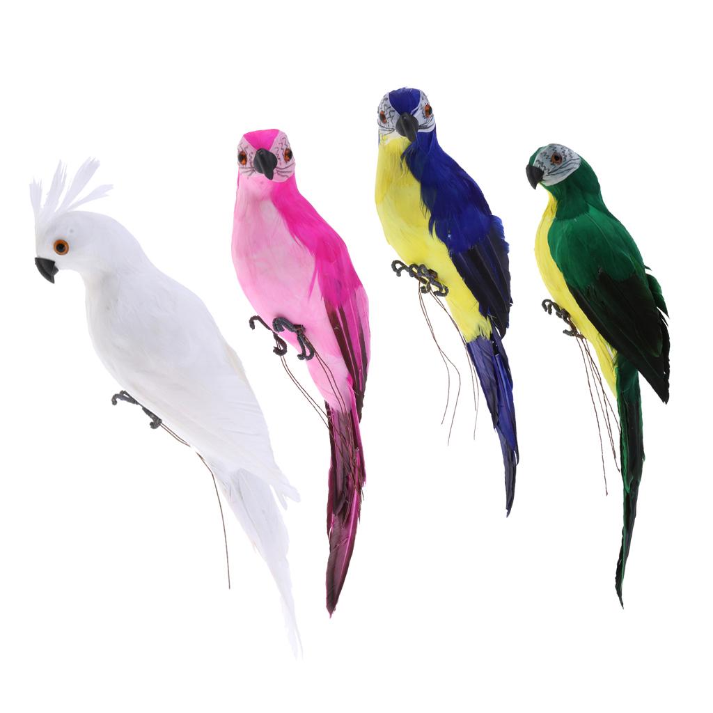 4 Pieces Realistic Macaw Parrot Artificial Feather Bird Animal Ornament Toy