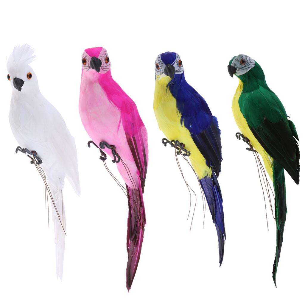 4 Pieces Realistic Macaw Parrot Artificial Feather Bird Animal Ornament Toy