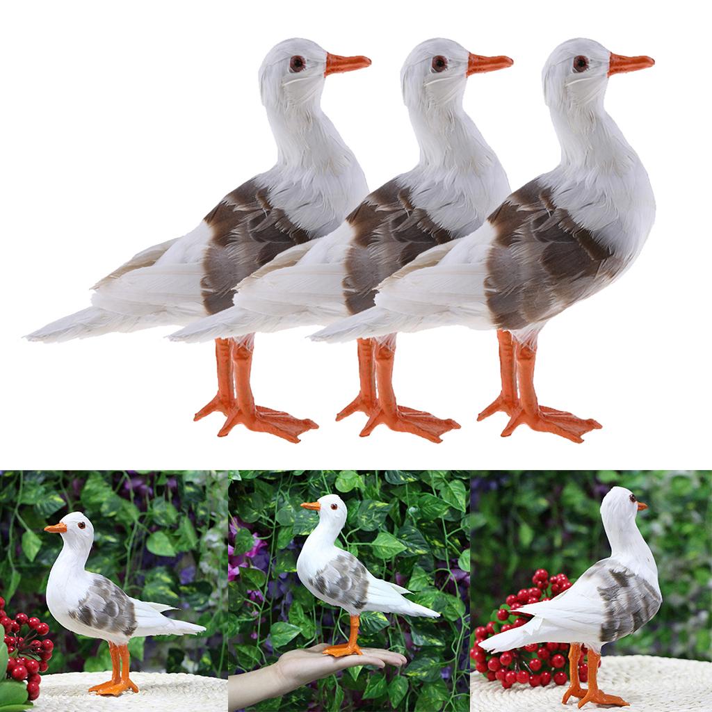 3 Pieces Simulated Seagull Artificial Bird Garden Home Decor Props Ornament