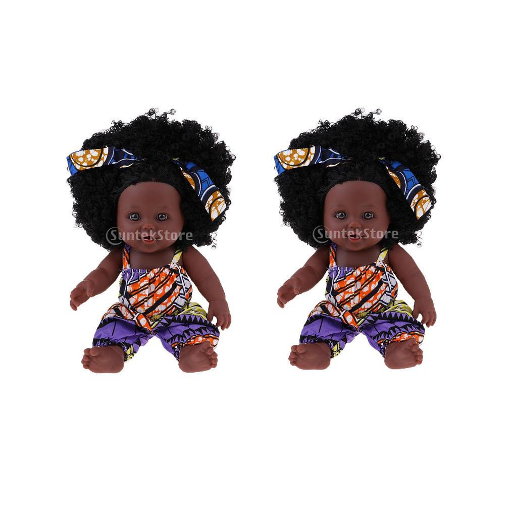 2pcs 30cm Real Life Baby Girl Doll Vinyl African Newborn Infant in Clothes