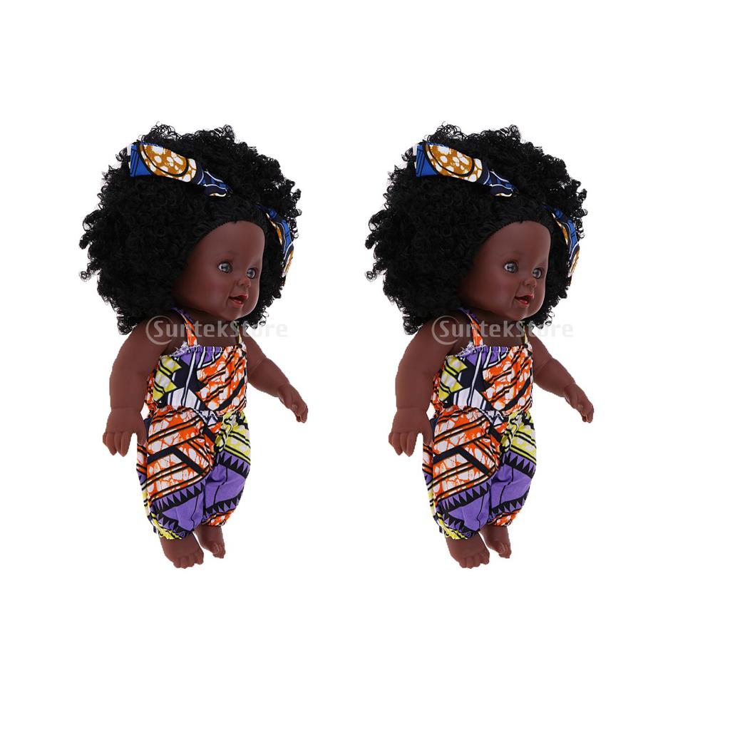 2pcs 30cm Real Life Baby Girl Doll Vinyl African Newborn Infant in Clothes