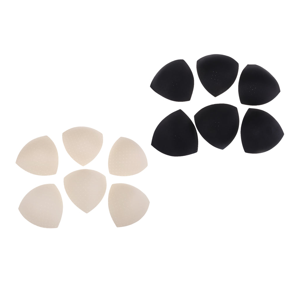 6 Pairs Triangle Sew In Insert Foam Soft Cup Removable Padded Beige & Black
