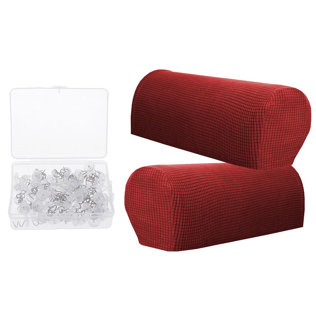 1 Pair Flannel Sofa Armrest Covers with 100 Pieces Bed Skirt Pins Burgundy