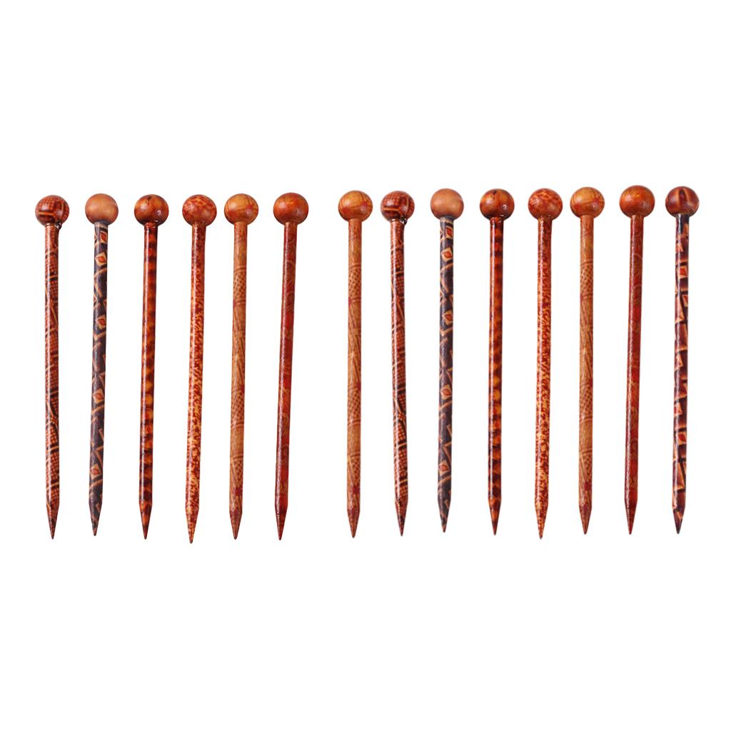 14 Pcs Retro Print Wooden Hairpin Needle Headdress Jewelry Accessories 13 cm