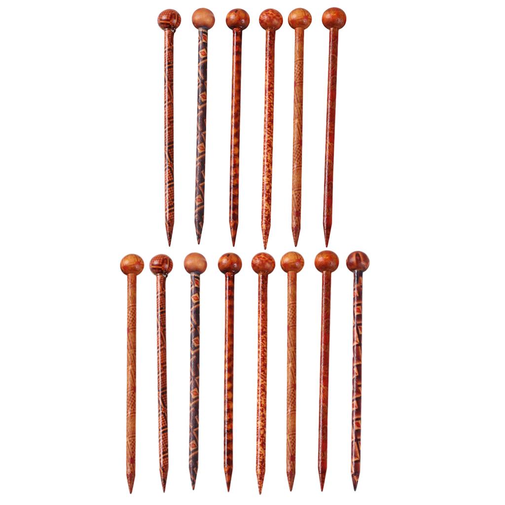 14 Pcs Retro Print Wooden Hairpin Needle Headdress Jewelry Accessories 13 cm