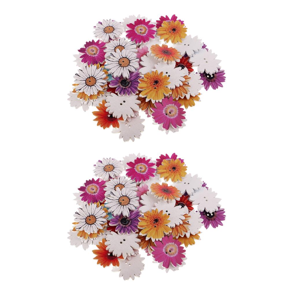 100 Pieces Daisy Shape Wooden 2-holes Buttons for Crafts Scrapbooking 25mm