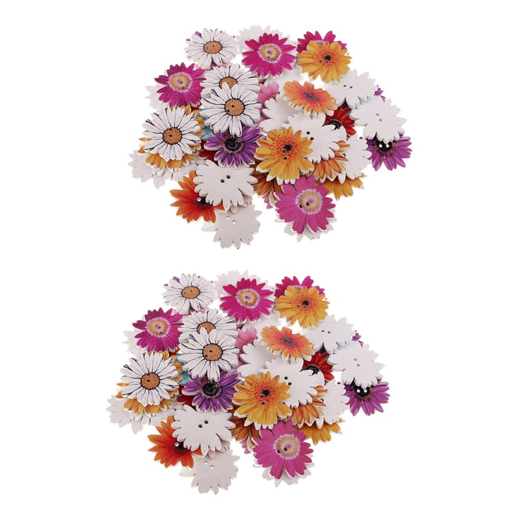 100 Pieces Daisy Shape Wooden 2-holes Buttons for Crafts Scrapbooking 25mm