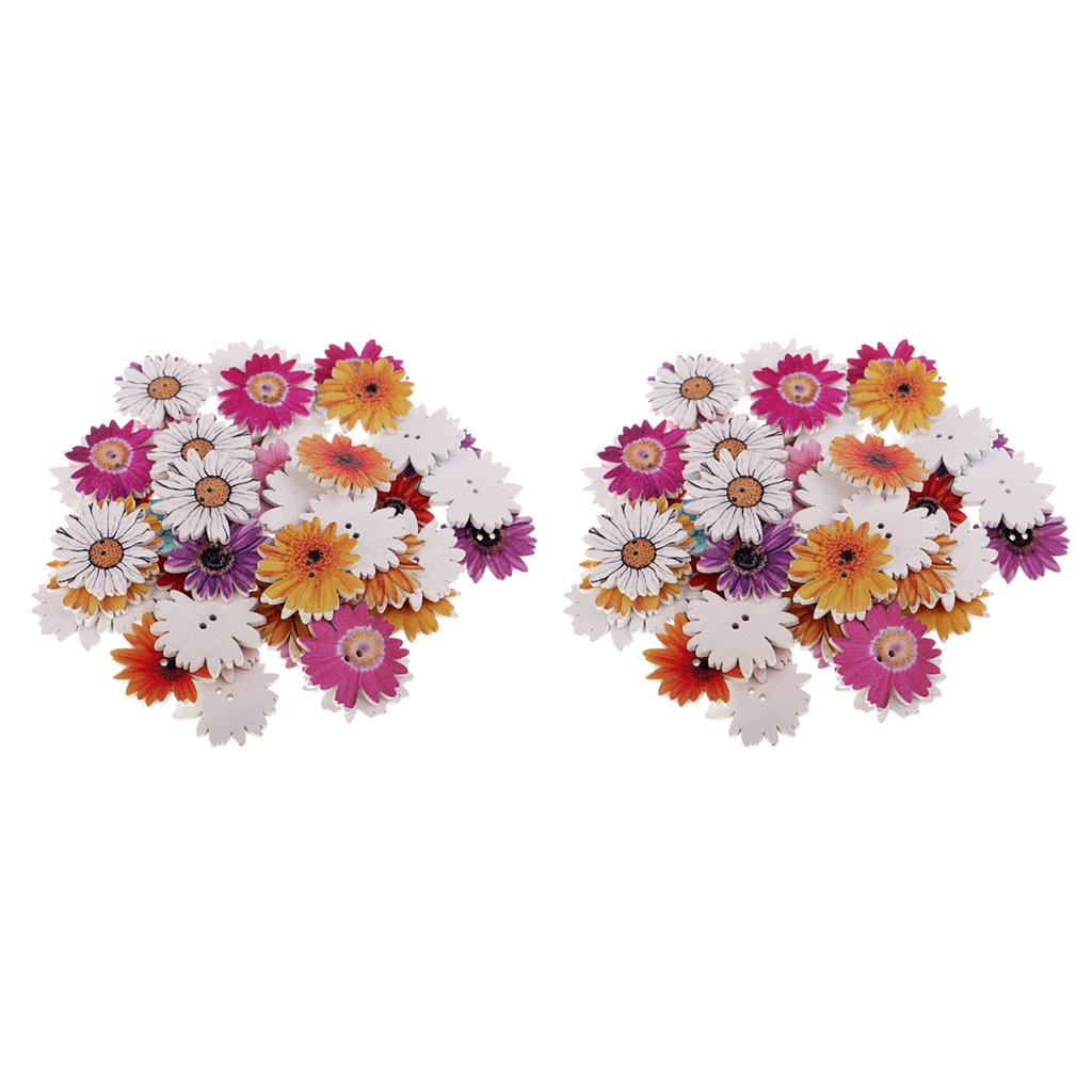 100 Pieces Daisy Shape Wooden 2-holes Buttons for Crafts Scrapbooking 25mm