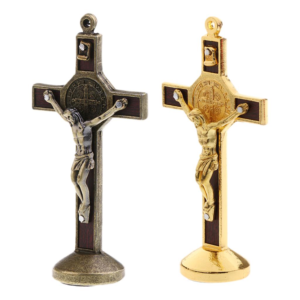2pcs Crucifix Jesus Christ Cross Statue Figurine Car Home Chapel Decoration
