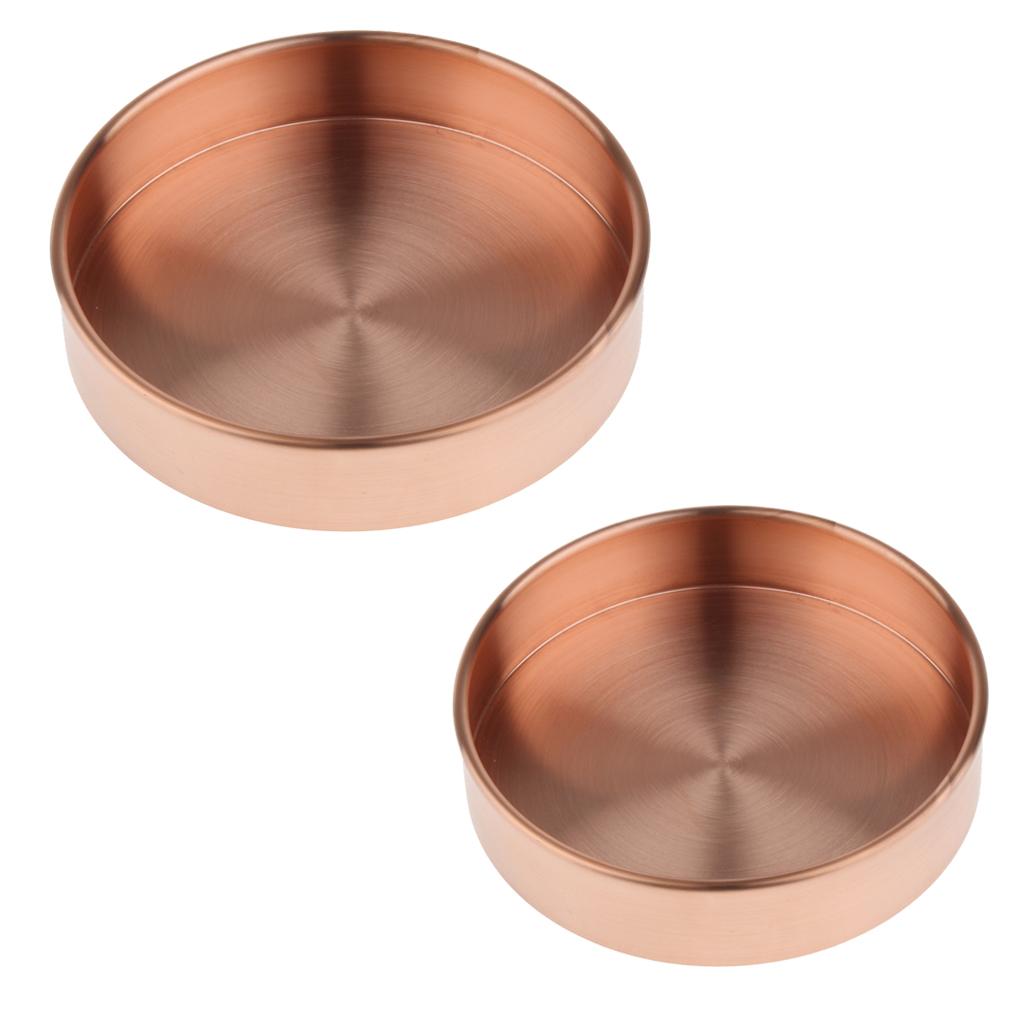 2Pcs Round Copper Desktop Storage Tray Plate Organizer Photo Props 10cm&14cm