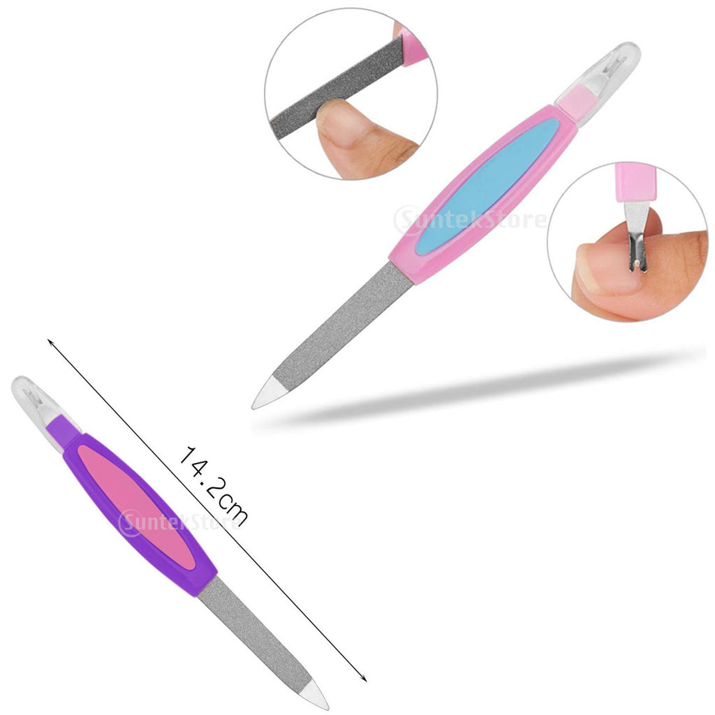 2x Dual Head Nail Buffer Cuticle Pusher For Polishing Nails Salon Manicure