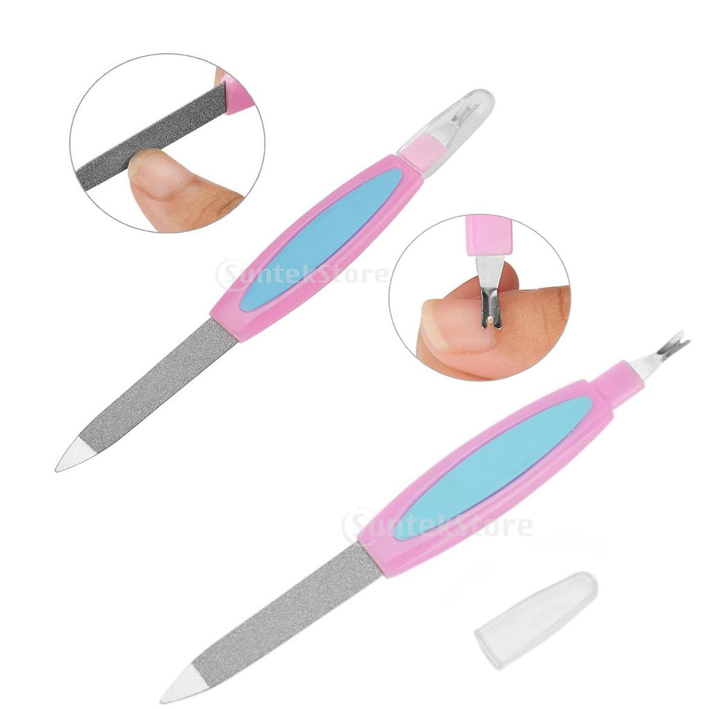 2x Dual Head Nail Buffer Cuticle Pusher For Polishing Nails Salon Manicure