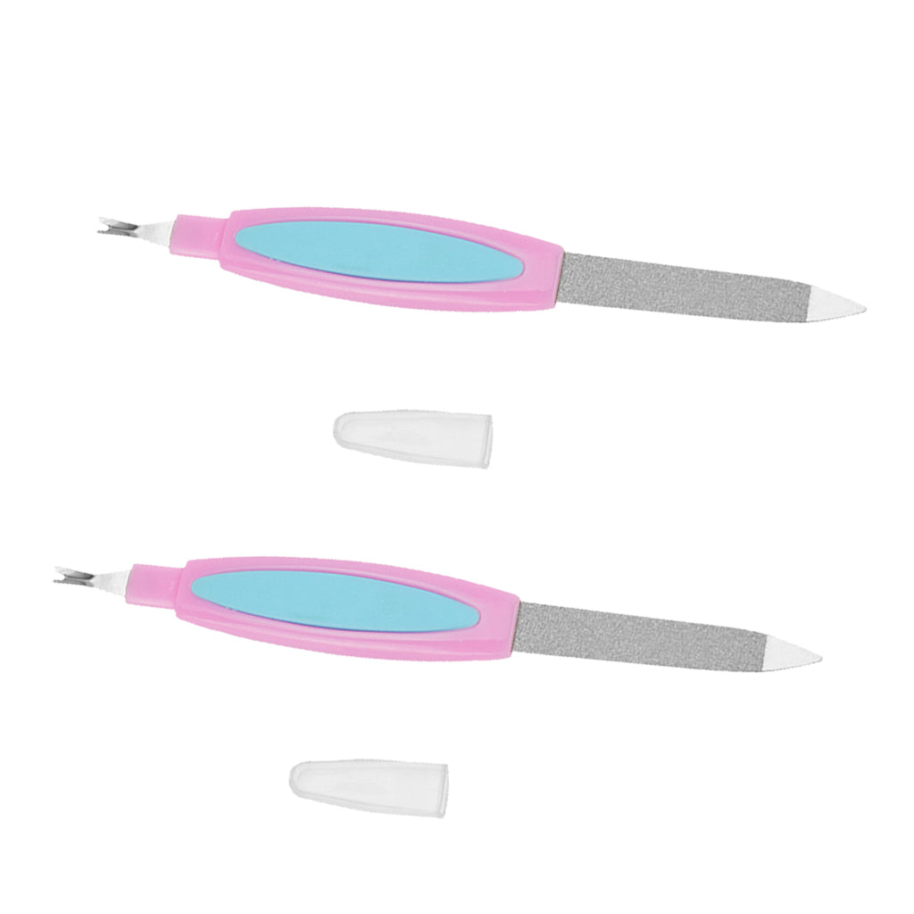 2x Dual Head Nail Buffer Cuticle Pusher For Polishing Nails Salon Manicure