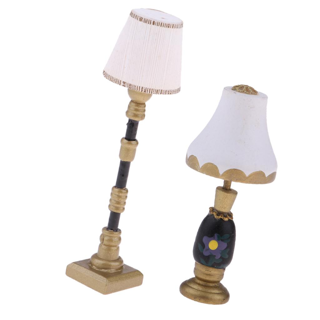 1/12 Dollhouse Miniature Furniture Floor Lamp & Table Lamp Light Model