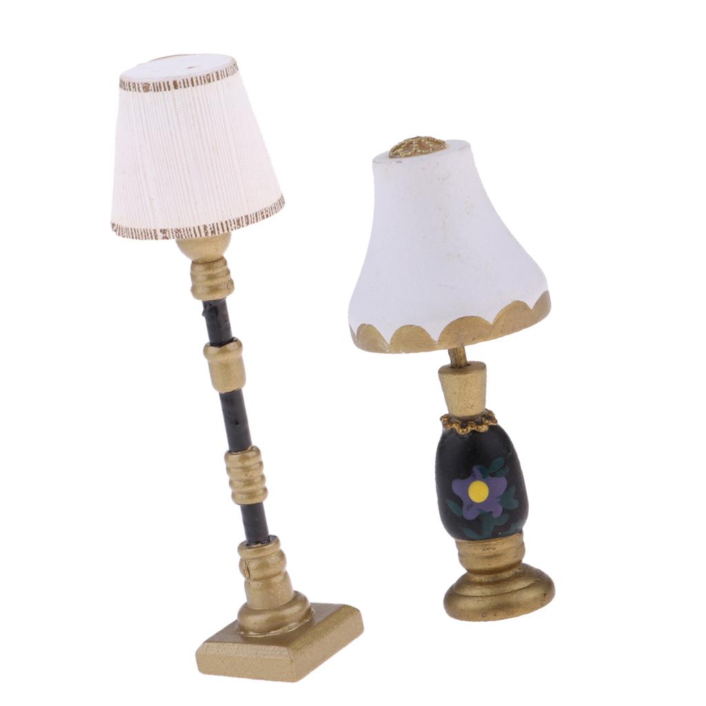 1/12 Dollhouse Miniature Furniture Floor Lamp & Table Lamp Light Model