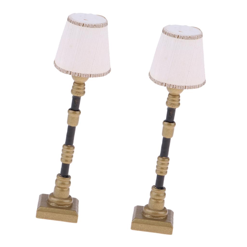 2Pcs 1/12 Dollhouse Miniature Furniture White Lampshade Floor Lamp Light