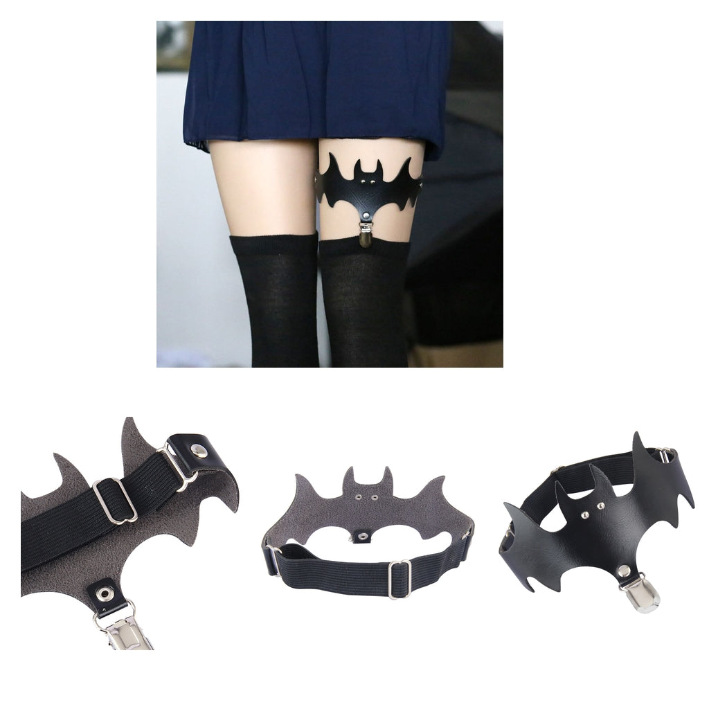 2x Gothic Black Leg Ring Bat Wings Leg Garter Belt for Women Halloween Gifts