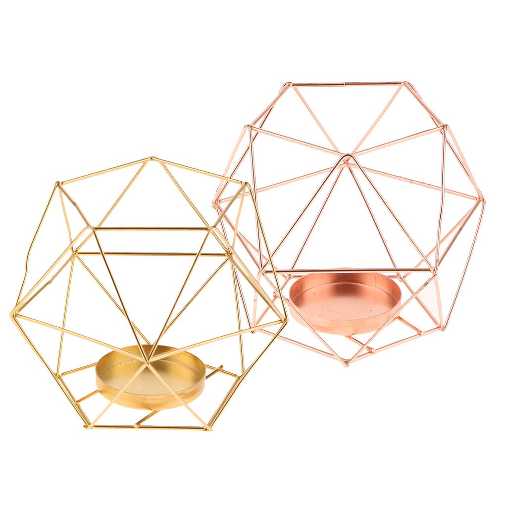 2Pcs 3D Geometric Wedding Party Candlestick Candle Holder Gold + Rose Gold