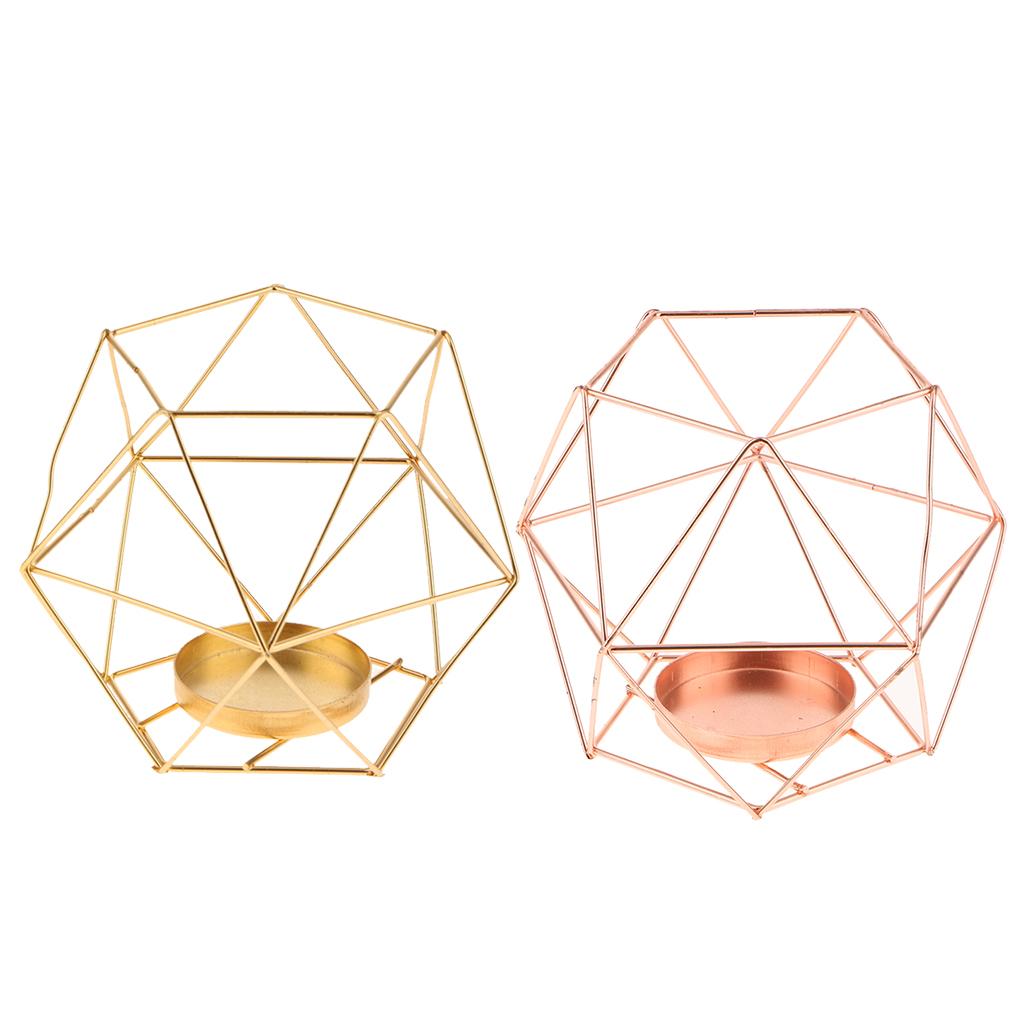 2Pcs 3D Geometric Wedding Party Candlestick Candle Holder Gold + Rose Gold