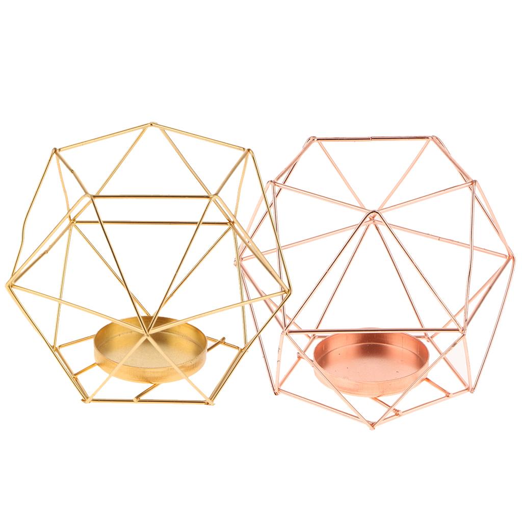 2Pcs 3D Geometric Wedding Party Candlestick Candle Holder Gold + Rose Gold