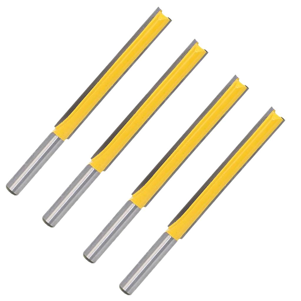 4x/set Extra Long Straight Router Bit Wood Milling Cutter Slotted Trimming