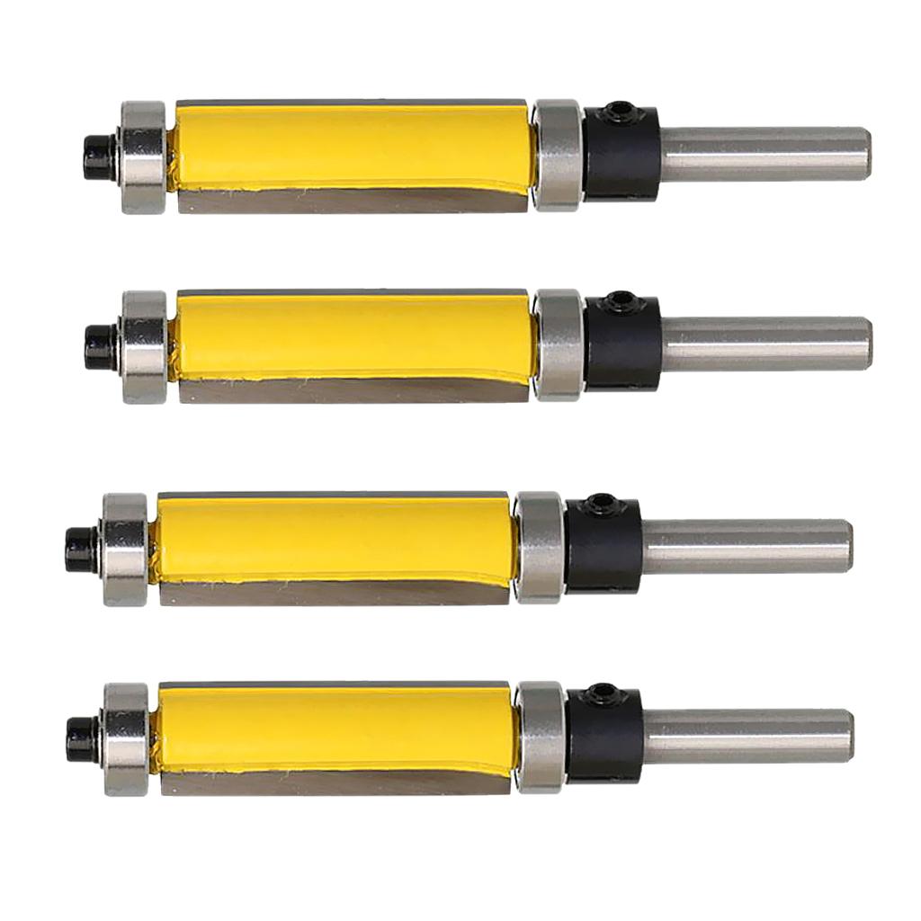 4 pcs Solid Carbide Flush Trim Top & Bottom Bearing Router Bit 38mm Yellow