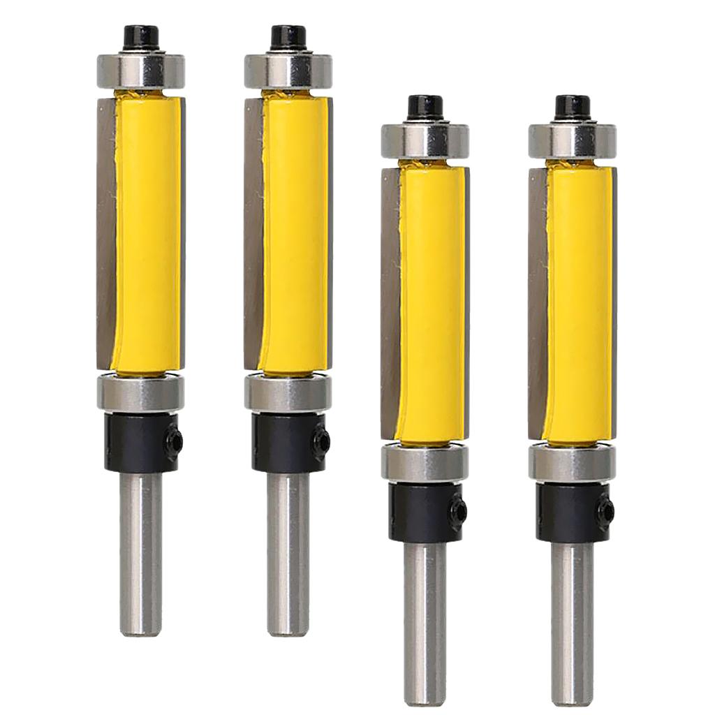 4 pcs Solid Carbide Flush Trim Top & Bottom Bearing Router Bit 38mm Yellow