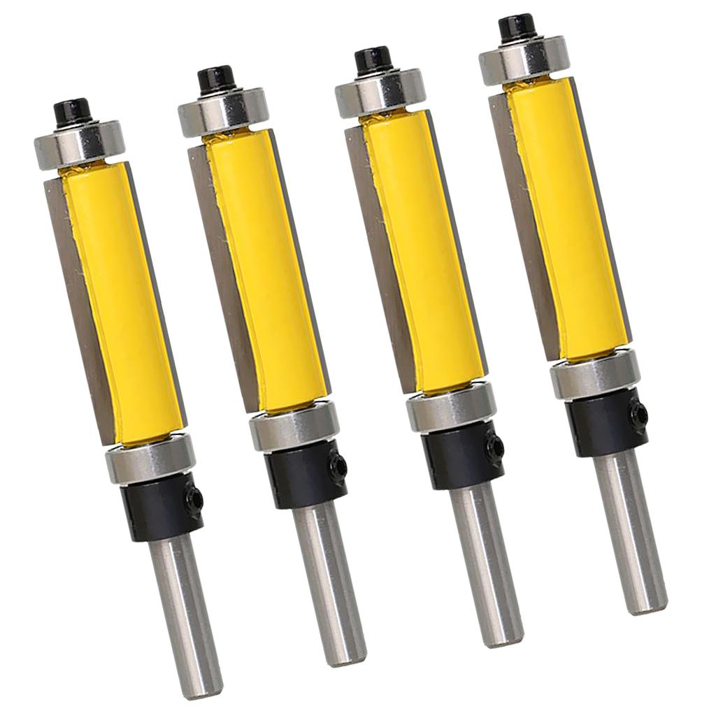 4 pcs Solid Carbide Flush Trim Top & Bottom Bearing Router Bit 38mm Yellow