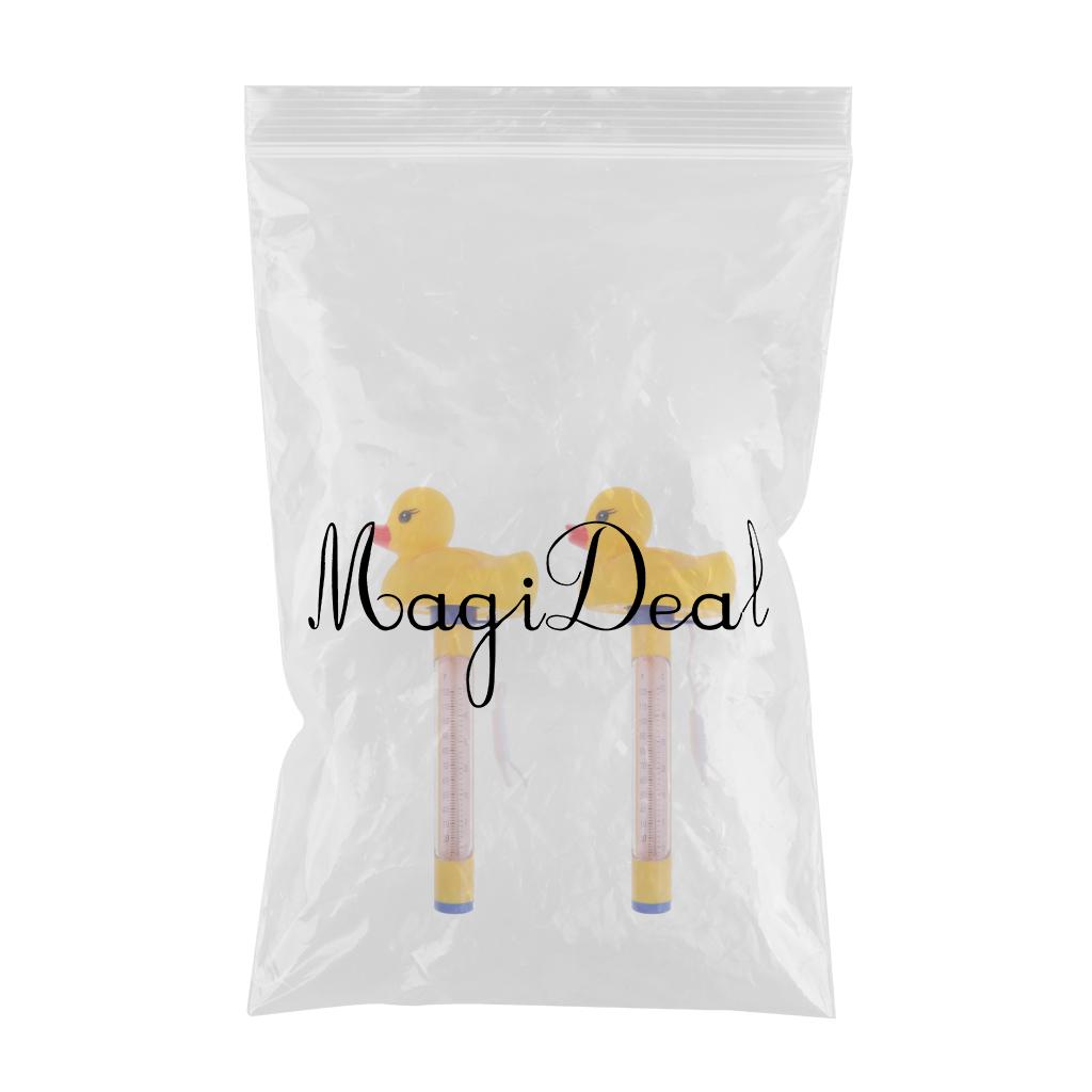 2x Yellow Pool & Spas Thermometer Floating Water Temperature with Rope Duck