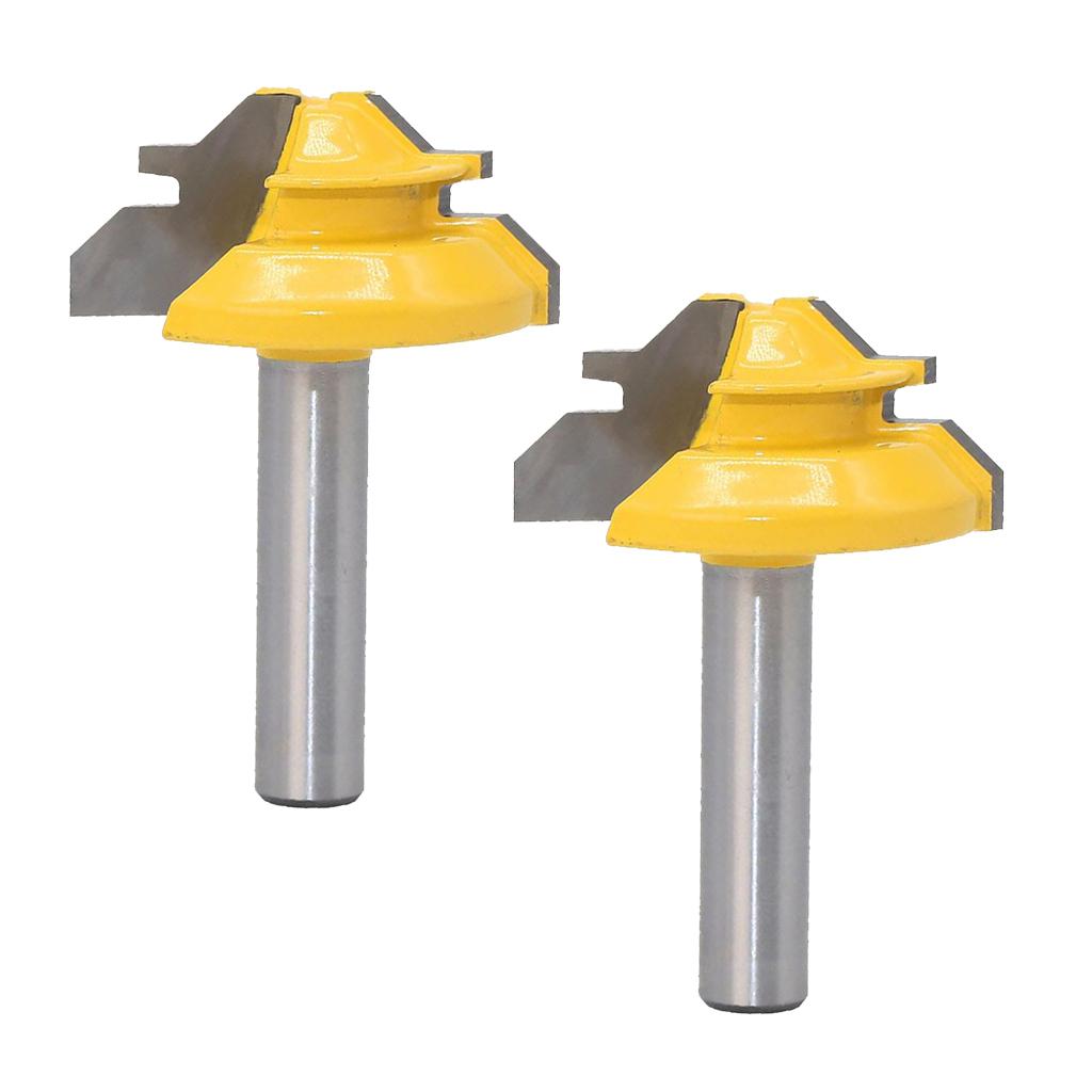 2x 45Degree Lock Miter Router Bit Woodwork Tenon Cutter Tool with 8mm Shank