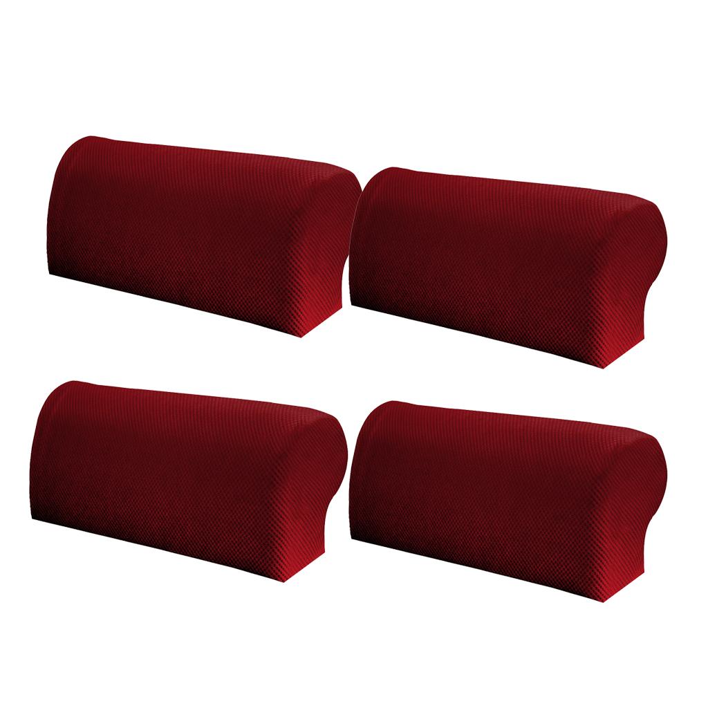 2 Pair Elastic Sofa Armrest Covers Armchair Slipcovers Protector Red