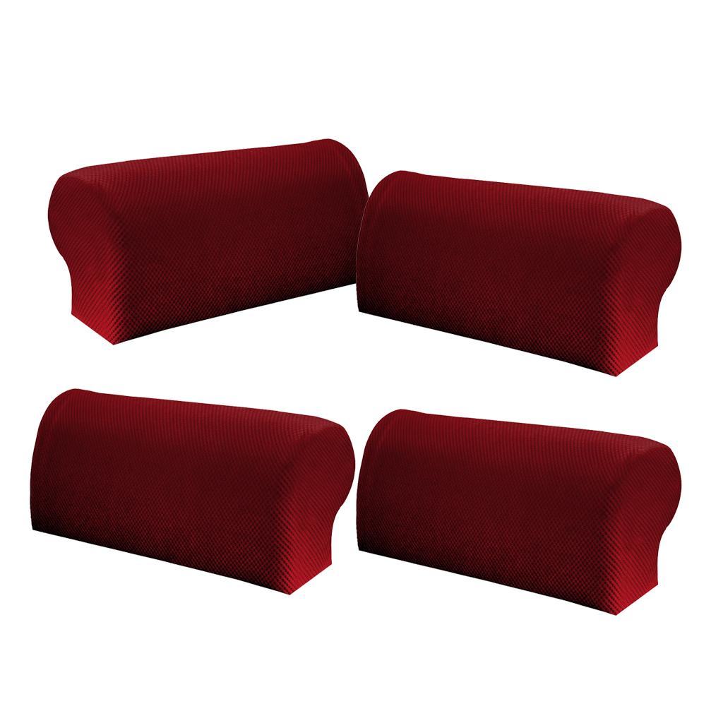 2 Pair Elastic Sofa Armrest Covers Armchair Slipcovers Protector Red