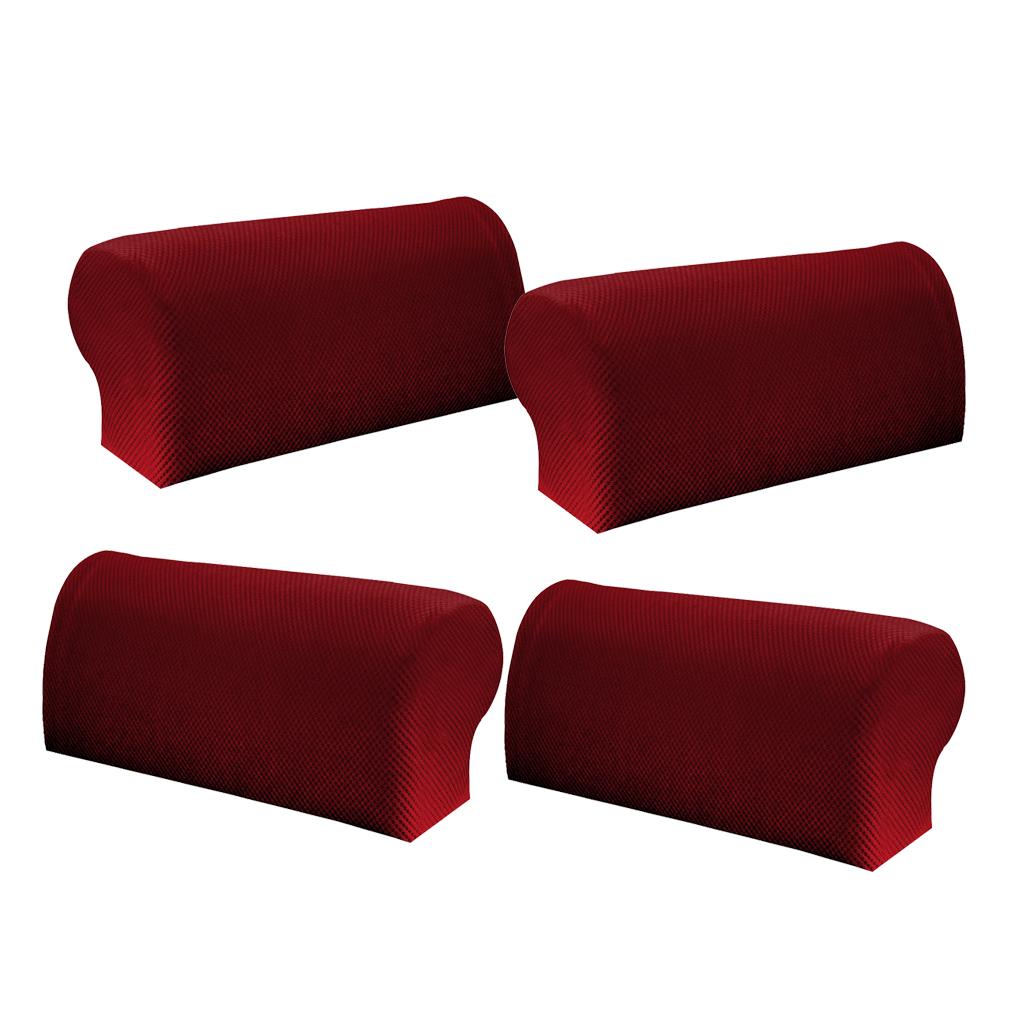 2 Pair Elastic Sofa Armrest Covers Armchair Slipcovers Protector Red