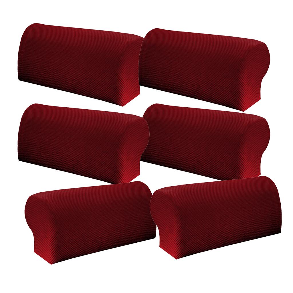 3 Pair Elastic Sofa Armrest Covers Armchair Slipcovers Protector Red