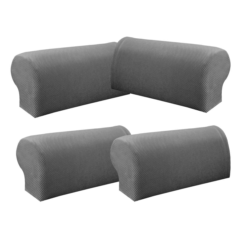2 Pair Elastic Sofa Armrest Covers Armchair Slipcovers Protector Grey