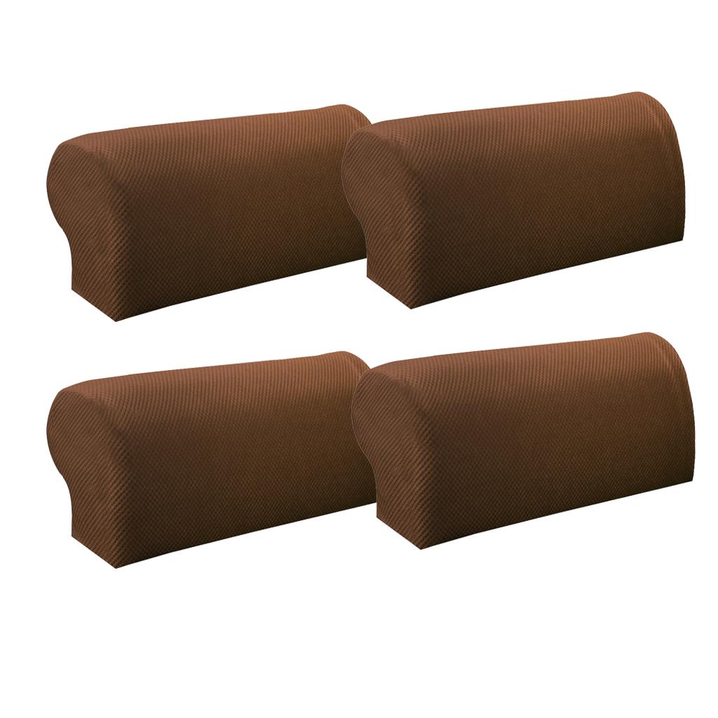 2 Pair Elastic Sofa Armrest Covers Armchair Slipcovers Protector Brown