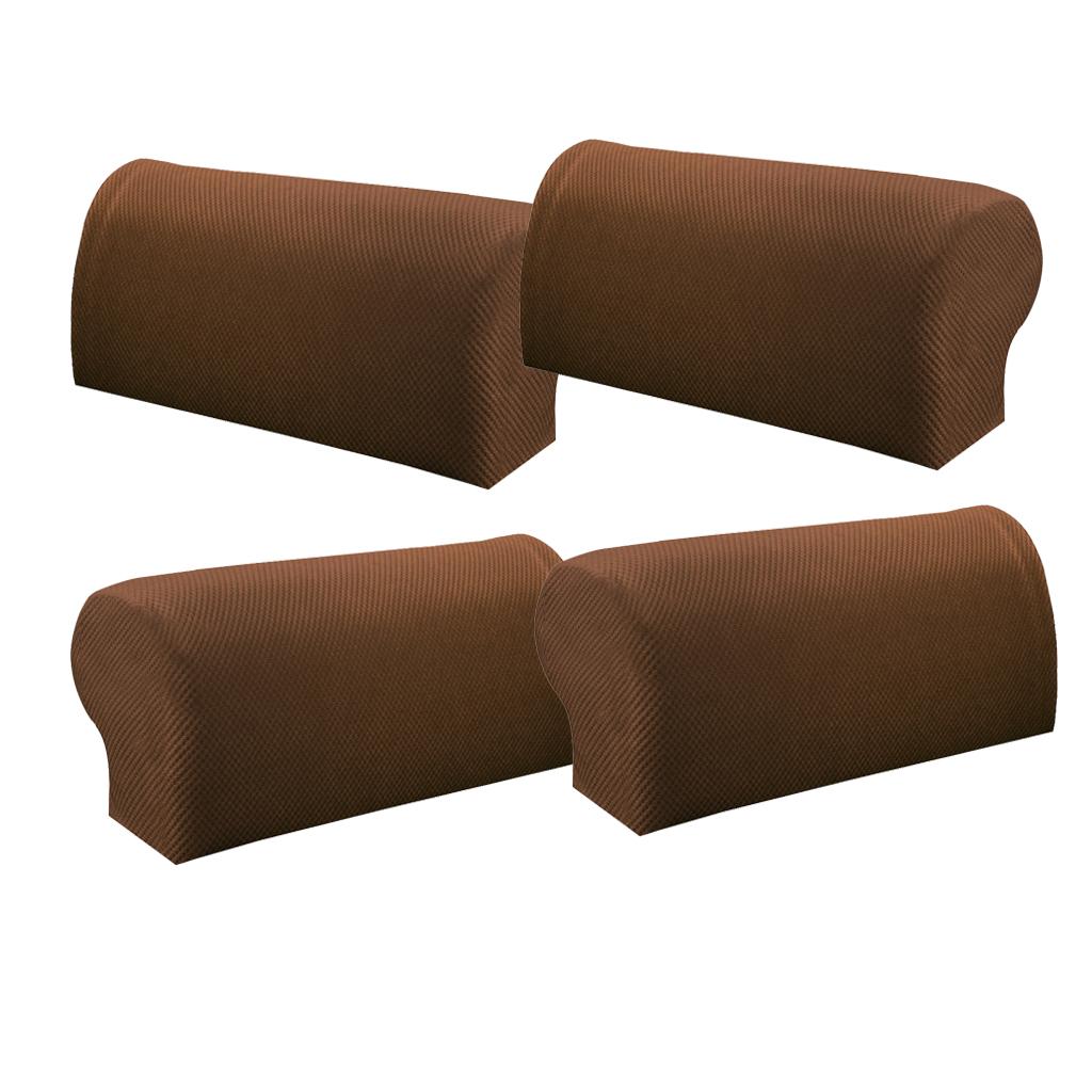2 Pair Elastic Sofa Armrest Covers Armchair Slipcovers Protector Brown
