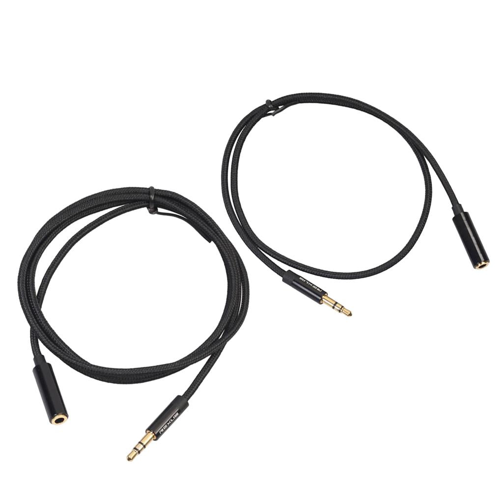 2 Pcs Headphone Extension Cable 3.5mm Jack Male to Female Aux Cable Black