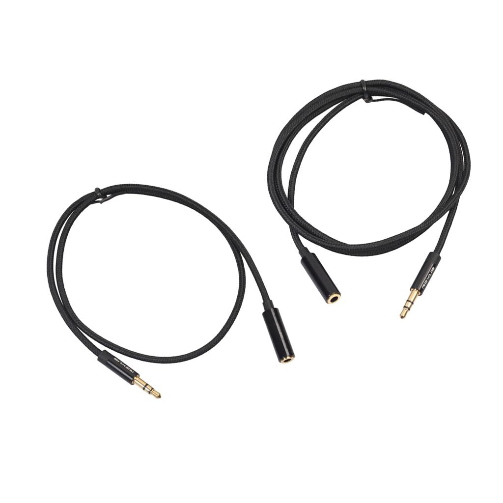 2 Pcs Headphone Extension Cable 3.5mm Jack Male to Female Aux Cable Black
