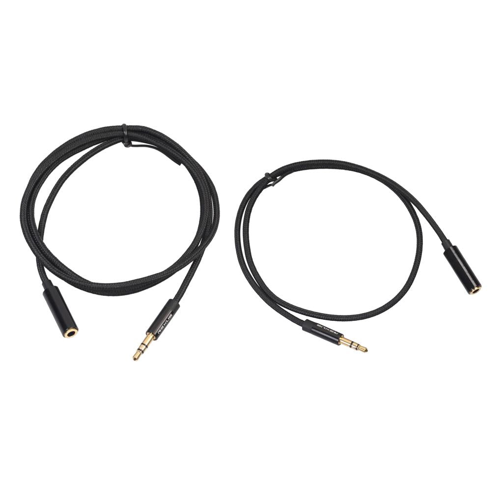 2 Pcs Headphone Extension Cable 3.5mm Jack Male to Female Aux Cable Black