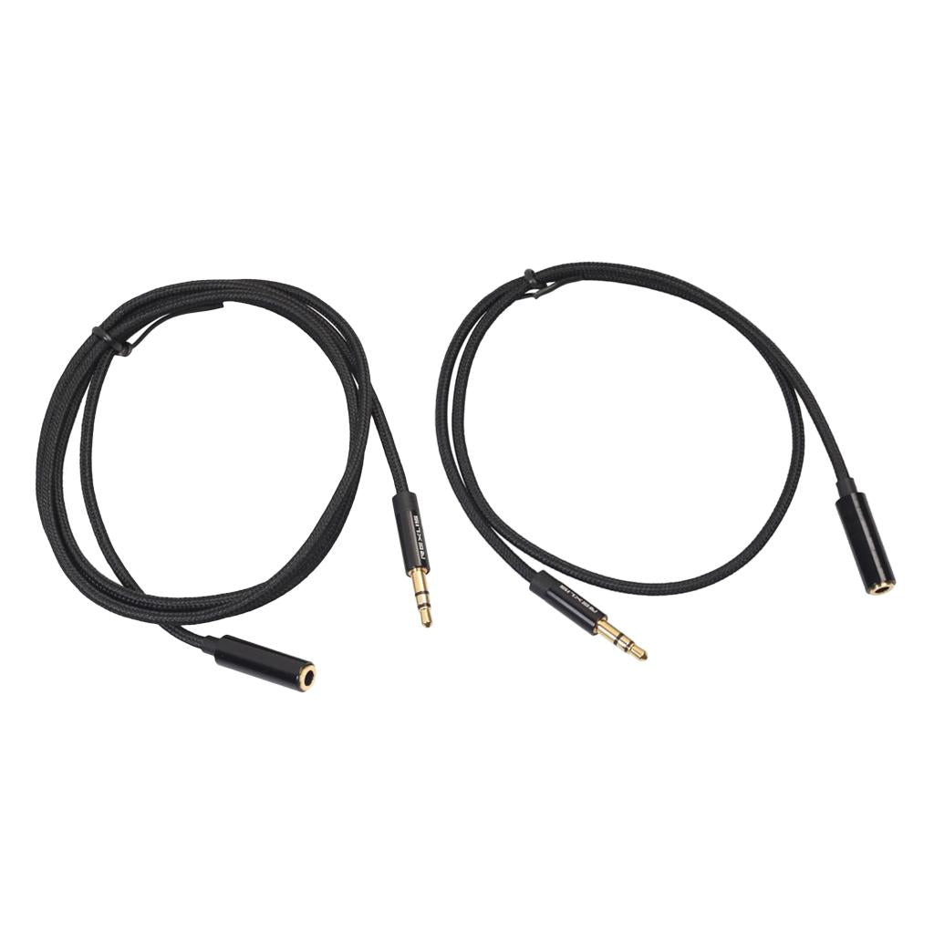 2 Pcs Headphone Extension Cable 3.5mm Jack Male to Female Aux Cable Black