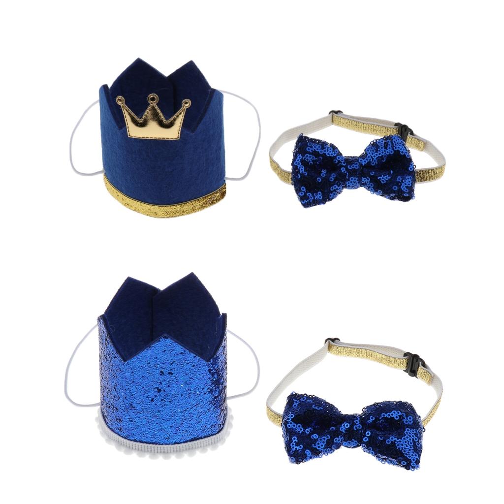 2pcs Crown Hat Dog Cat Party Cap Bowknot Headwear Pet Grooming Accessories