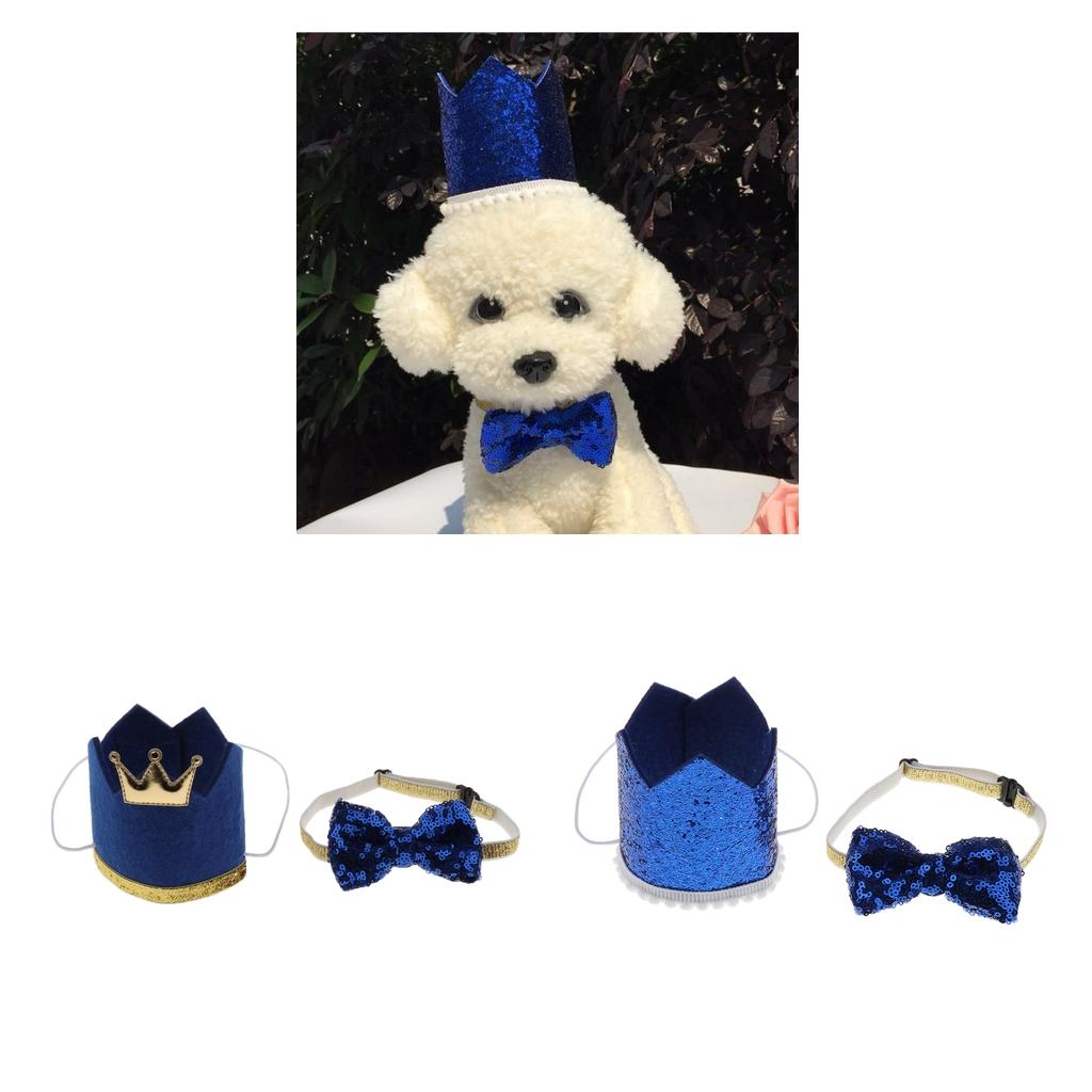 2pcs Crown Hat Dog Cat Party Cap Bowknot Headwear Pet Grooming Accessories