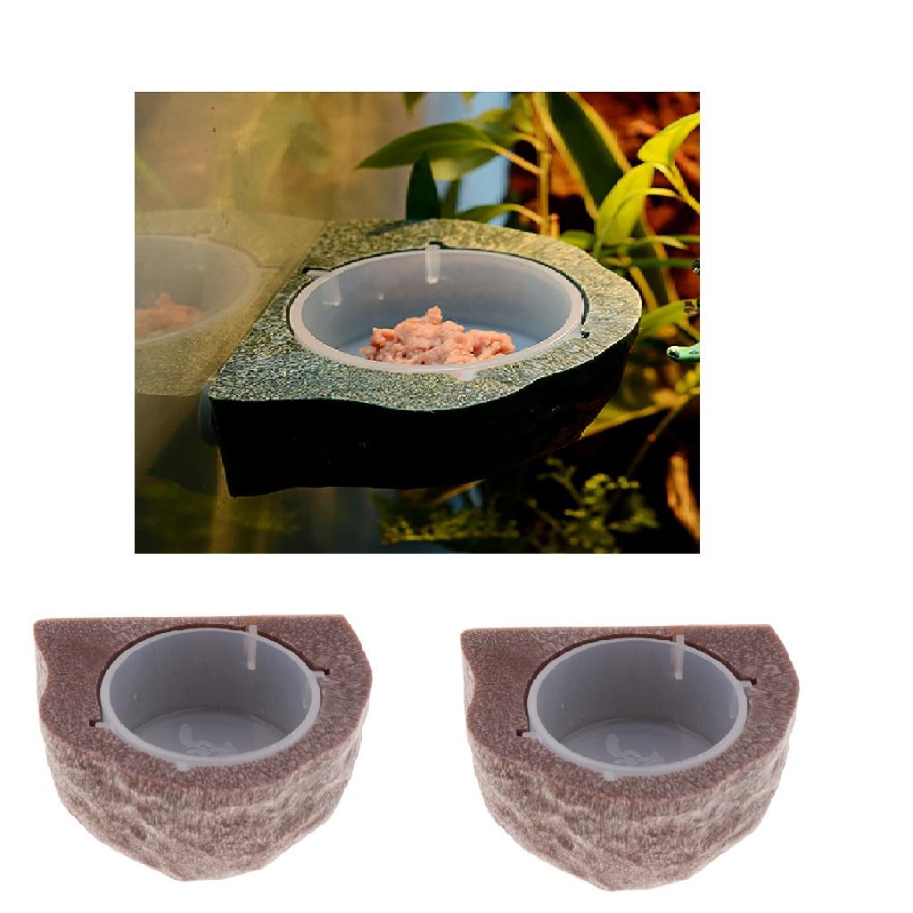 2pcs Mini Magnetic Feeding Ledge Feeder For Gecko Diet, Food or Water Brown