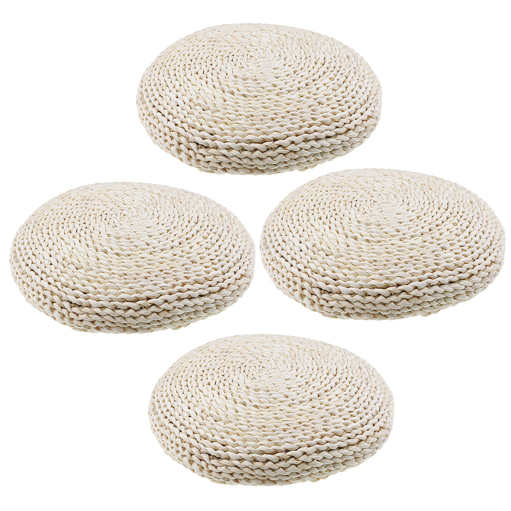 4x Natural Straw Round Pouf Tatami Cushion Meditation Yoga Mat Zafu Cushion