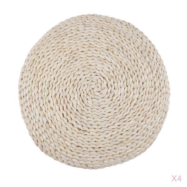 4x Natural Straw Round Pouf Tatami Cushion Meditation Yoga Mat Zafu Cushion