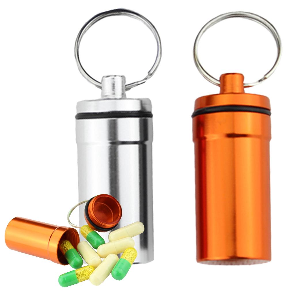 2Pcs Airtight Waterproof Alloy Pill Medicine Box Container Bottle Keychain