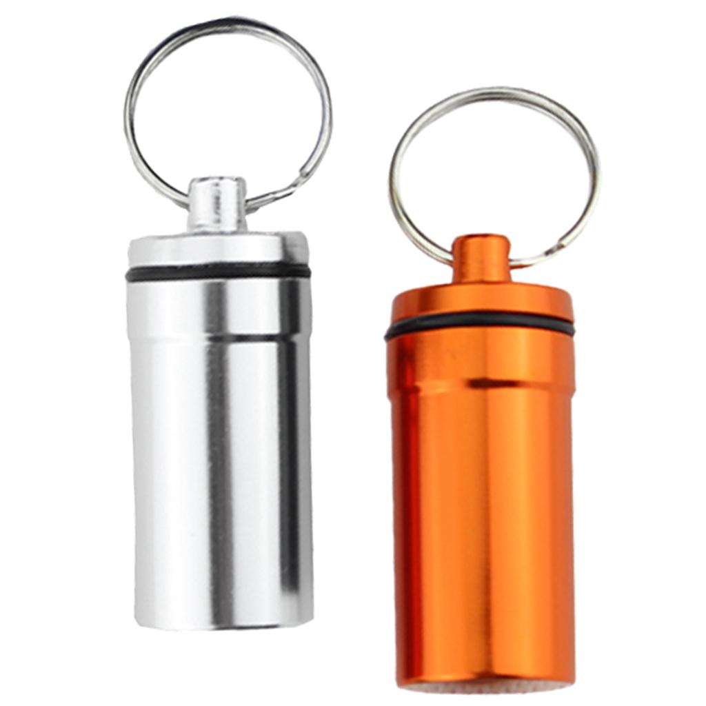 2Pcs Airtight Waterproof Alloy Pill Medicine Box Container Bottle Keychain