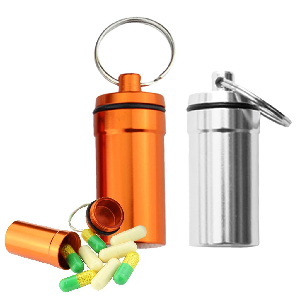 2Pcs Airtight Waterproof Alloy Pill Medicine Box Container Bottle Keychain