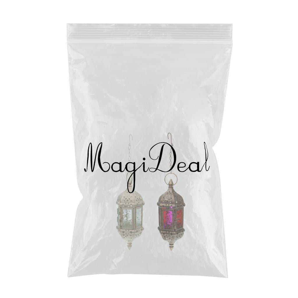 2pcs Iron Chain Hanging Glass Candlestick Candle Holder Lantern Lamp